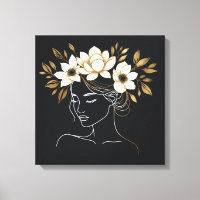 Elegant Abstract Female Line Art with Gold Floral 