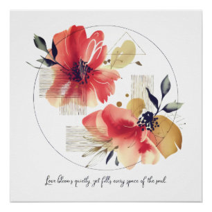 Elegant Abstract Floral Art with Gold Accents Poster