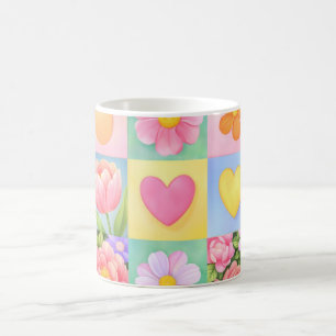 Elegant Abstract Floral Checkerboard Pattern Coffee Mug