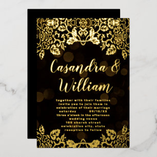 Elegant Abstract Floral Gold Wedding Foil Invit