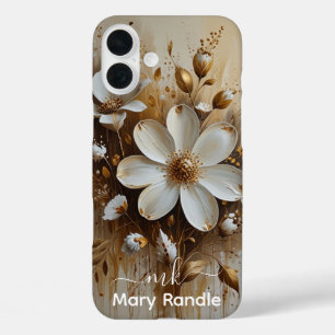 Elegant Abstract Floral Oil Painting with Gold iPhone 16 Plus Case