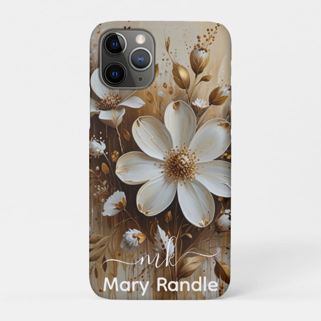 Elegant Abstract Floral Oil Painting with Gold Case-Mate iPhone Case (Back)