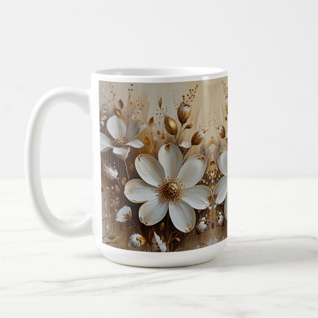 Elegant Abstract Floral Oil Painting with Gold Coffee Mug (Left)