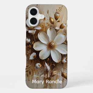 Elegant Abstract Floral Oil Painting with Gold iPhone 16 Plus Case