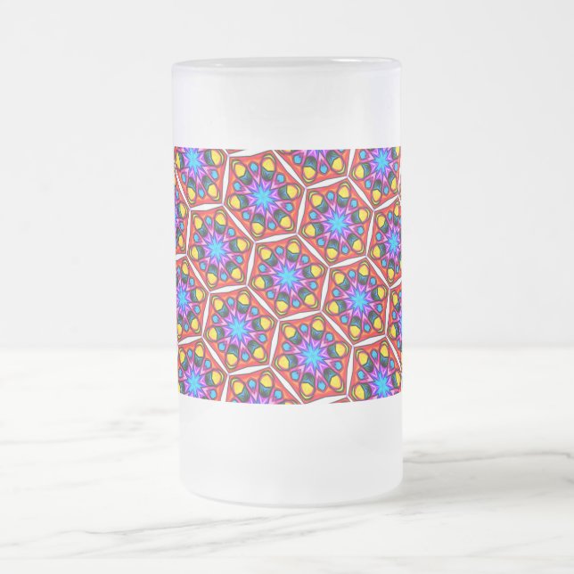 Elegant Abstract Floral Pattern Frosted Glass Beer Mug (Center)