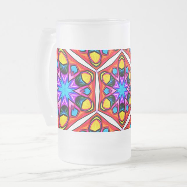 Elegant Abstract Floral Pattern Frosted Glass Beer Mug (Front Left)