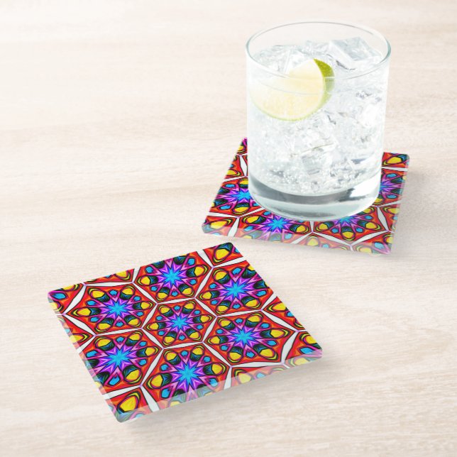Elegant Abstract Floral Pattern Glass Coaster (Angled)