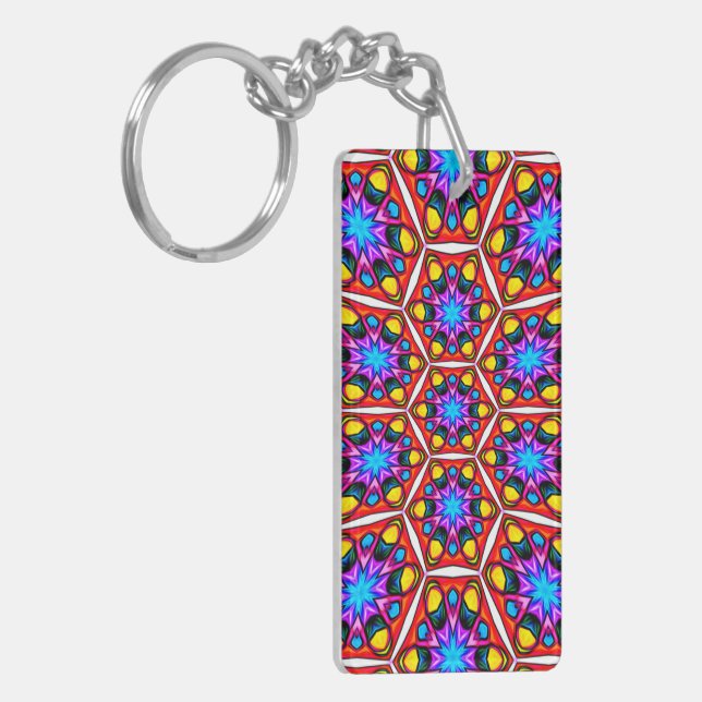 Elegant Abstract Floral Pattern Key Ring (Front Left)
