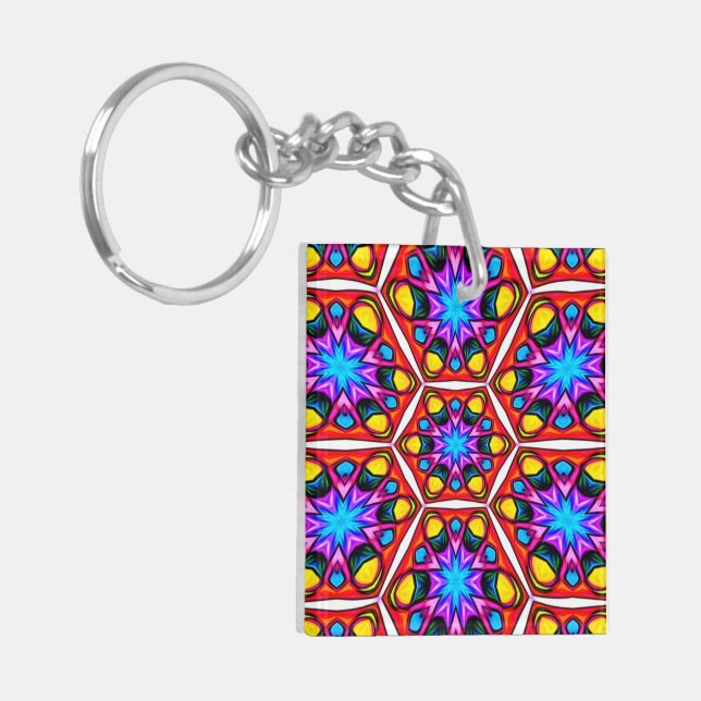 Elegant Abstract Floral Pattern Key Ring (Front Left)