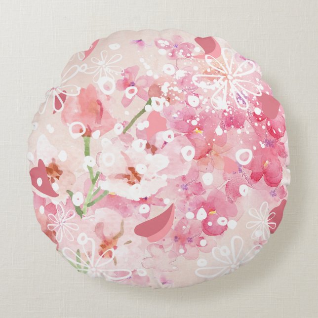  Elegant Abstract Floral  Round Cushion (Front)