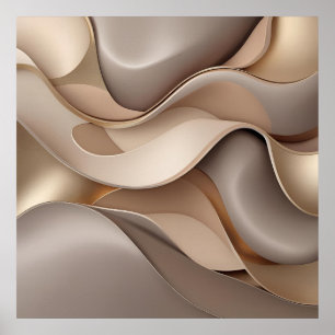 Elegant Abstract Flow – Minimalist Gold & Taupe Wa Poster