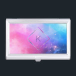 Elegant Abstract Galaxy Geometric Monogram Business Card Holder<br><div class="desc">Elegant purple blue galaxy with diamond shape frame for your initial.</div>