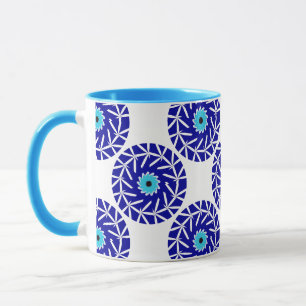 Elegant, Abstract Geometric Blue Evil Eye Flower Mug