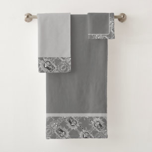Elegant Abstract Geometric Pattern Grey Var1 Bath Towel Set