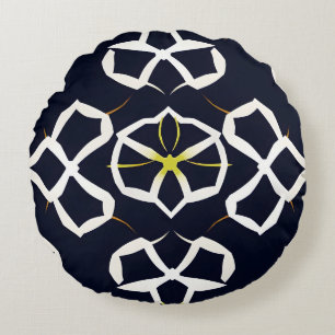 Elegant Abstract Geometric Pattern in Navy Blue Round Cushion
