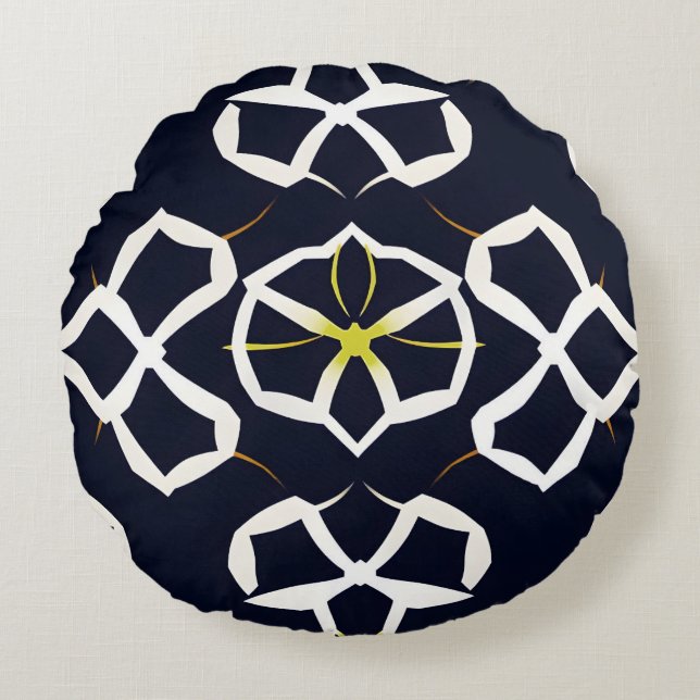 Elegant Abstract Geometric Pattern in Navy Blue Round Cushion (Front)