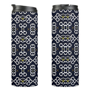 Elegant Abstract Geometric Pattern in Navy Blue Thermal Tumbler