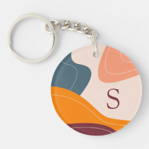 Elegant abstract geometric wave lines monogram key ring