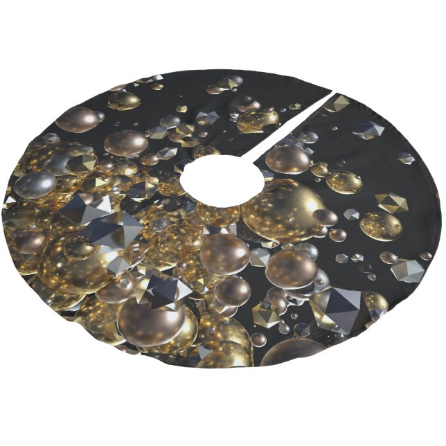 Elegant Abstract Geometry Explosion -Gold & Silver Brushed Polyester Tree Skirt (Angled)