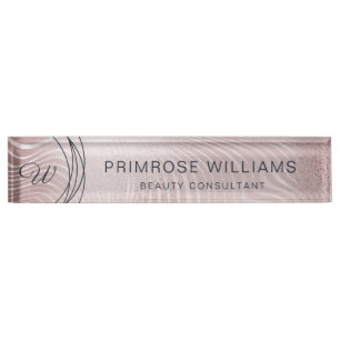 Elegant Abstract Glam Rose Gold Luxury Monogram Nameplate