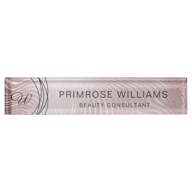 Elegant Abstract Glam Rose Gold Luxury Monogram Nameplate (Front)
