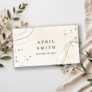 Elegant Abstract Glitter Ivory Gold QR Code Business Card