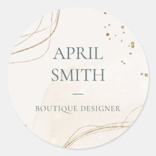 Elegant Abstract Glitter Ivory Gold Watercolor Classic Round Sticker