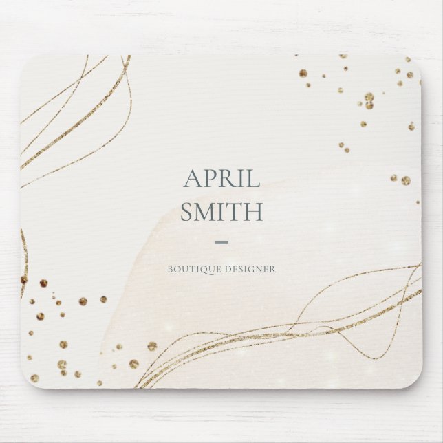 Elegant Abstract Glitter Ivory Gold Watercolor Mouse Mat (Front)