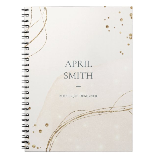 Elegant Abstract Glitter Ivory Gold Watercolor Notebook (Front)