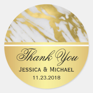 Elegant Abstract Gold and White Marble Wedding Classic Round Sticker