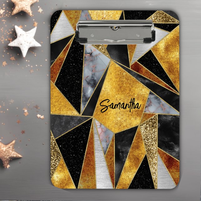 Elegant abstract gold black geometric clipboard (Creator Uploaded)