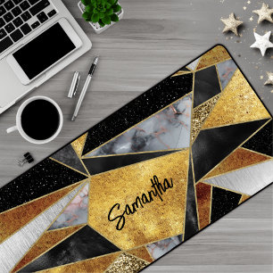 Elegant abstract gold black geometric desk mat