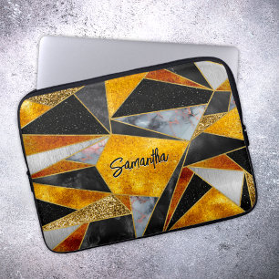 Elegant abstract gold black geometric laptop sleeve