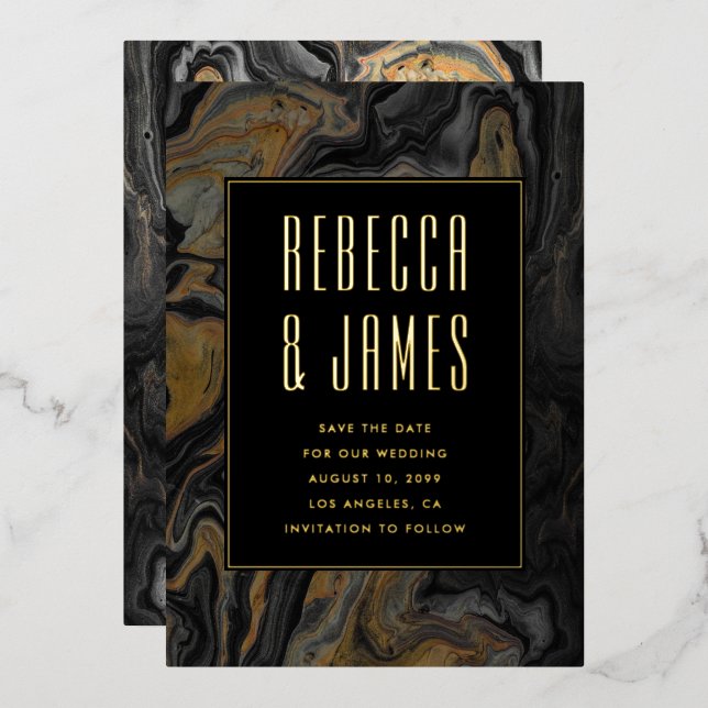 Elegant Abstract Gold Black Marble Wedding  (Front/Back)