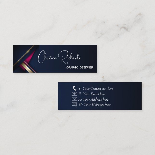 Elegant Abstract Gold Blue Pink Mini Business Card (Front/Back)
