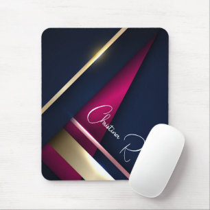 Elegant Abstract Gold Blue Pink Name Mouse Mat