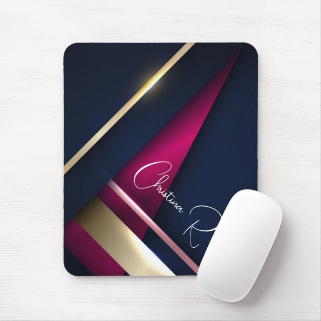 Elegant Abstract Gold Blue Pink Name Mouse Mat (With Mouse)