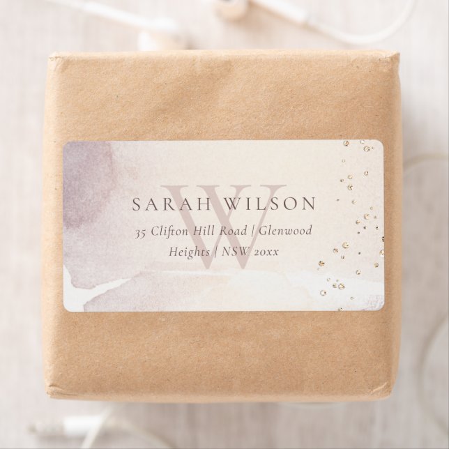 Elegant Abstract Gold Purple Monogram Address (Insitu)