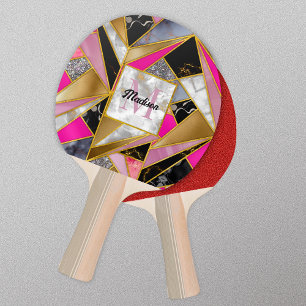 Elegant abstract gold silver pink black geometric  ping pong paddle