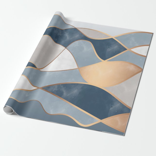 Elegant Abstract Gold Waves & Teal Marble Grunge | Wrapping Paper (Unrolled)