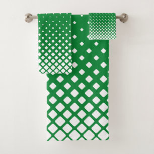 Elegant Abstract Gradient White Diamonds on Green Bath Towel Set