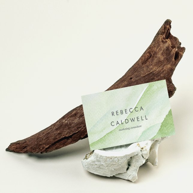 Elegant Abstract Green Wave Watercolor Business Card (Elegant Abstract Green Wave Watercolor Business Card)