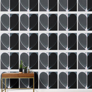 Elegant Abstract Half Hearts Pattern Grey & Black Wallpaper