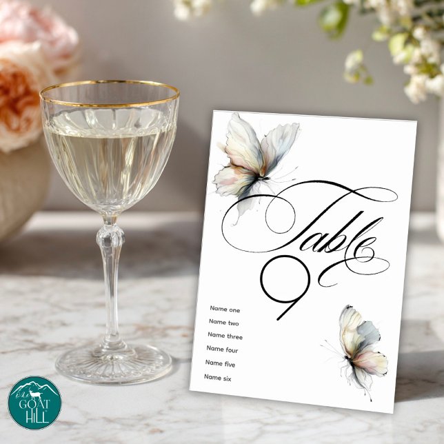 Elegant Abstract Ink Pastel Butterflies  Table Number (Creator Uploaded)