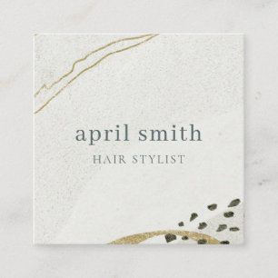 Elegant Abstract Ivory Black Gold QR Code Square Business Card