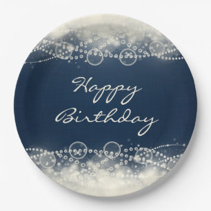 Elegant Abstract Lace and Pearls Happy Birthday Paper Plate