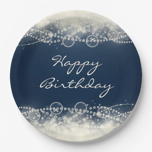 Elegant Abstract Lace and Pearls Happy Birthday Paper Plate (Front)