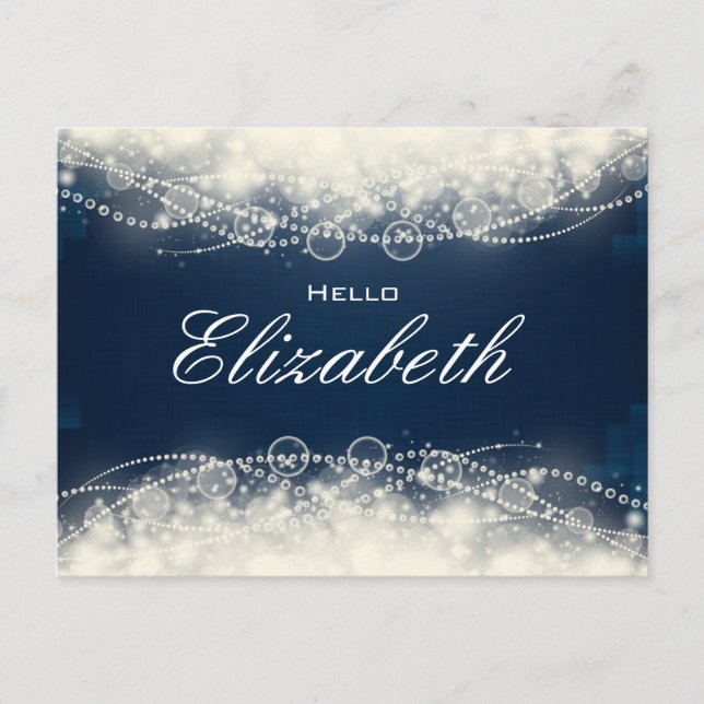 Elegant Abstract Lace and Pearls on Dark Blue Postcard (Front)