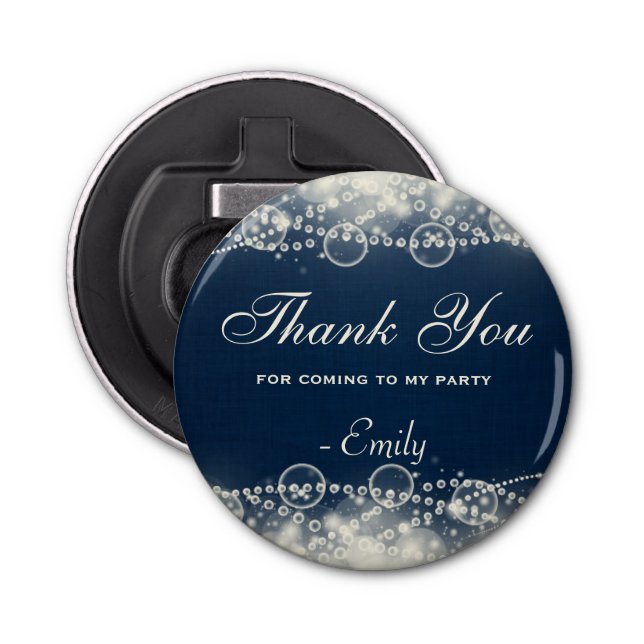 Elegant Abstract Lace and Pearls Thank You Bottle Opener (Front)