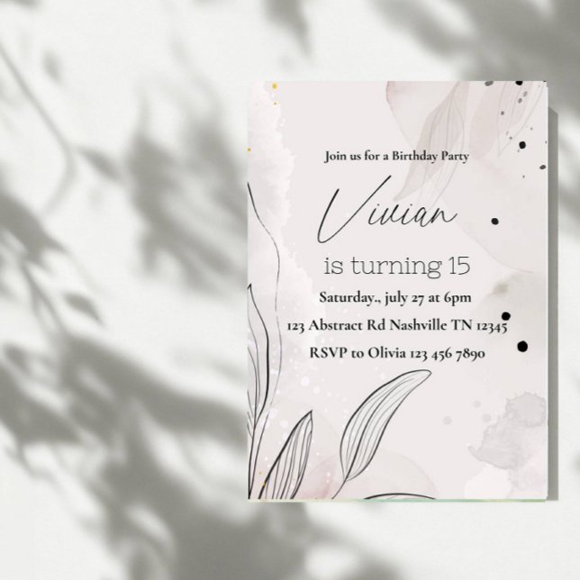 Elegant Abstract Leaves Girl Birthday Party Invitation (Creator Uploaded)